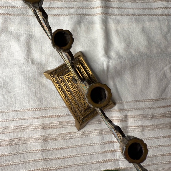 Vintage Brass Menorah Judaica Hanukkah 12 tribes of Israel “HOLY LAND JERUSALEM“ - Picture 6 of 9